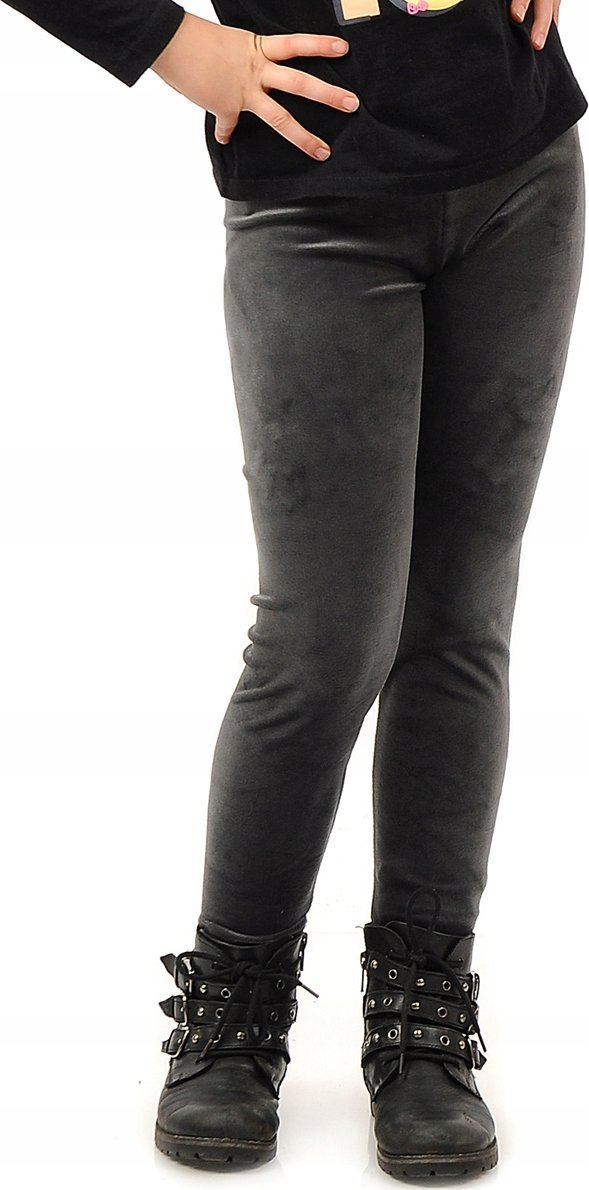 Legginsy dziewczęce Welurowe Elastyczne Spodnie Getry Welur Grafitowe 116