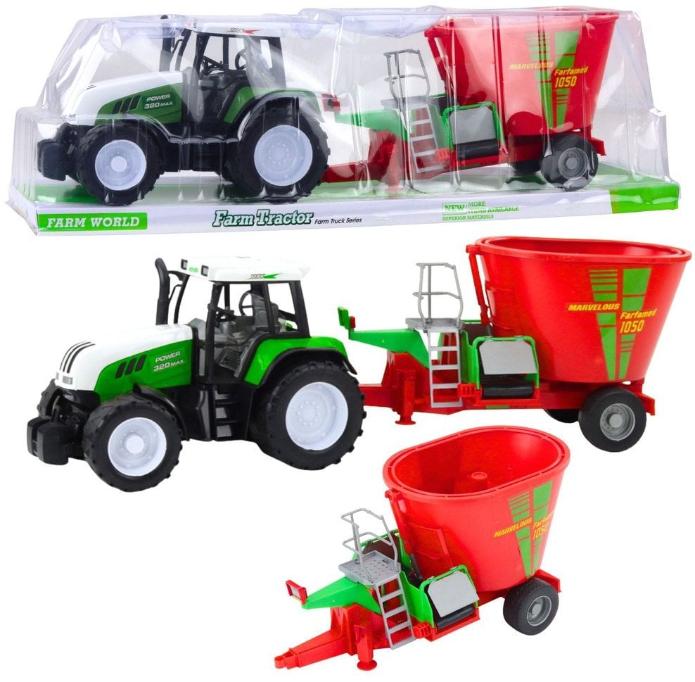 Traktor Rolniczy Farmerski Z Przyczepą Mieszalnik Paszy Zielony LEAN Toys