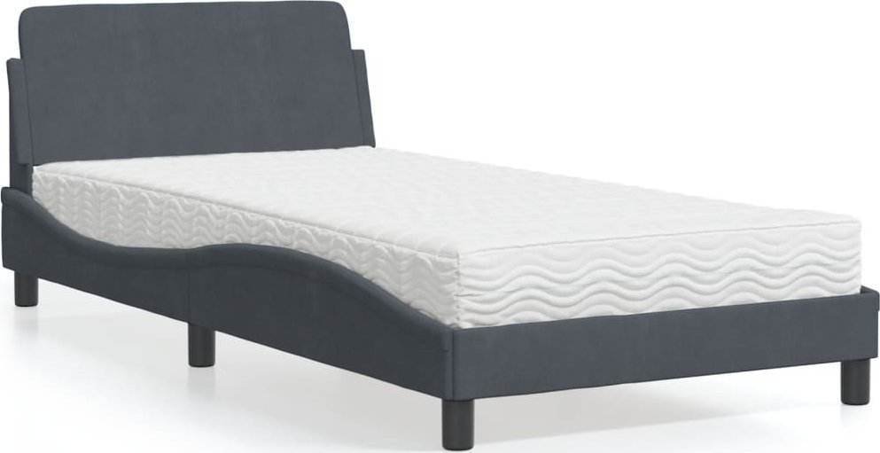 vidaXL Łóżko z materacem, ciemnoszare, 100x200 cm, aksamitne