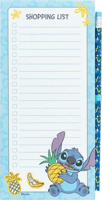 Disney Stitch Tropical - Magnetyczny notatnik / lista zakupów na lodówkę + ołówek (10 x 21 cm)