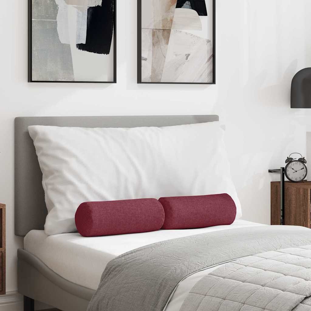 vidaXL Poduszki Wałkowe 2 pcs Czerwone wino 15 x 40 cm tkanina