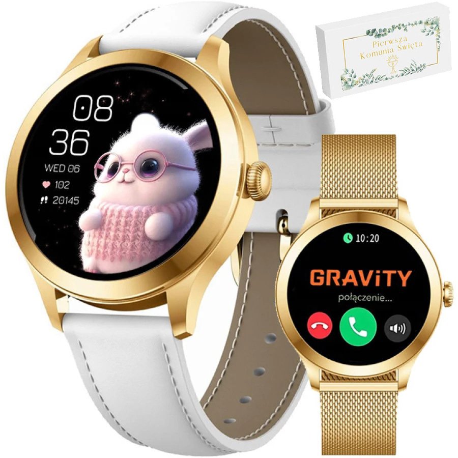 Smartwatch Gravity SMARTWATCH dziecięcy KOMUNIA T25 white/gold