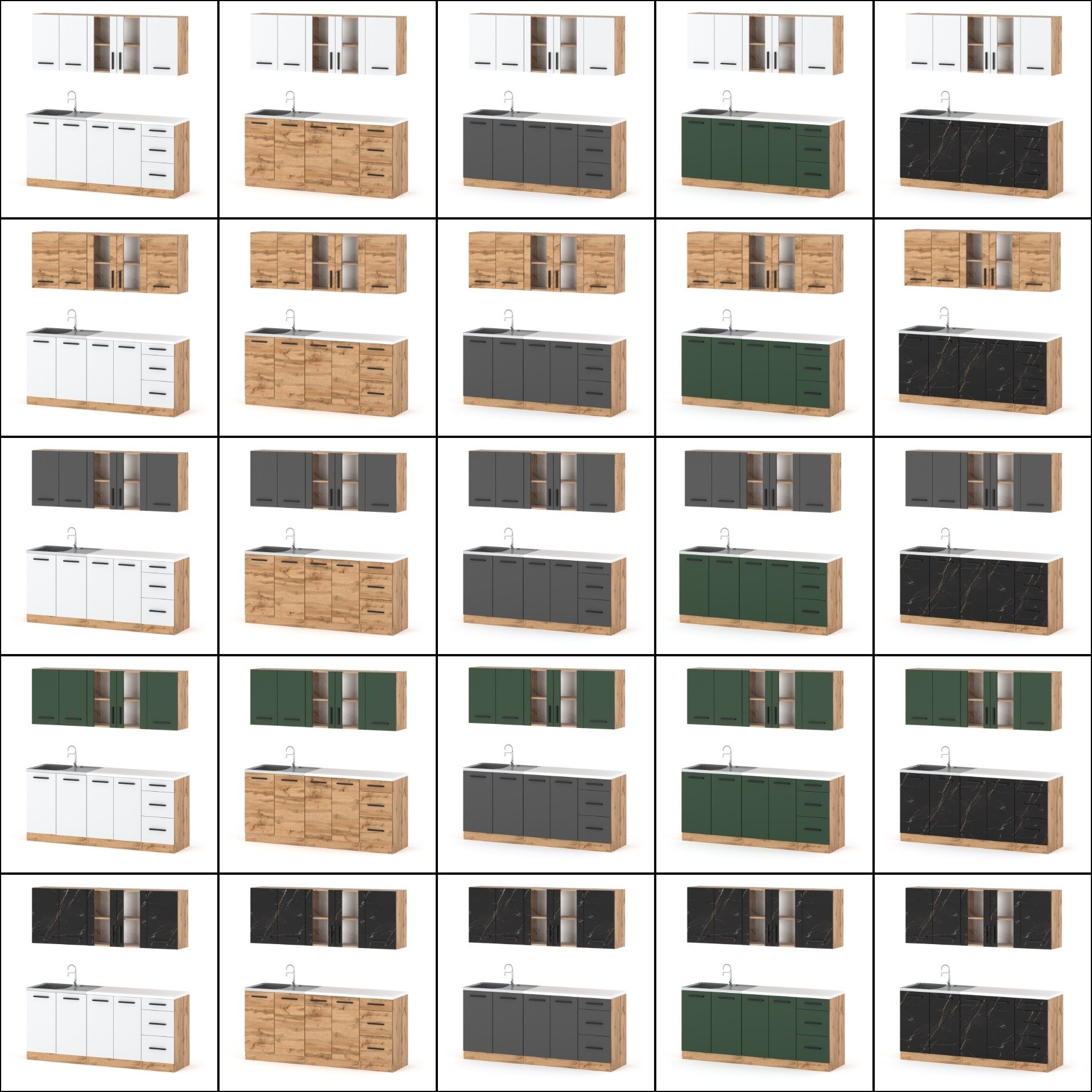 Kuchnia Modułowa Nowoczesna Blat 2.8m Biała San Sebastian Butelkowa Zieleń