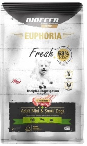 BIOFEED Euphoria fresh meat adult indyk/jagnię xs/s 0,5kg