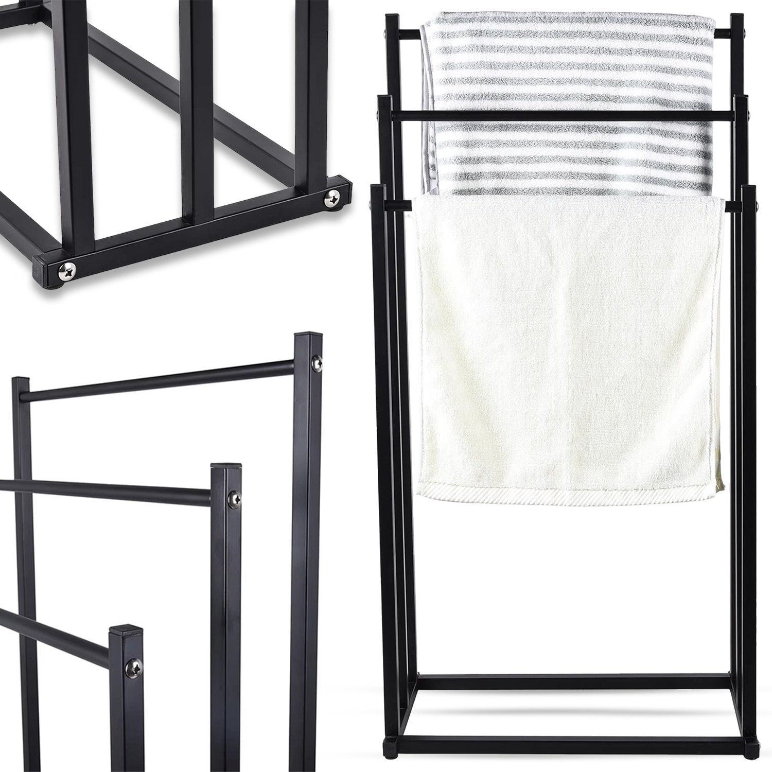 Heckermann Stojak łazienkowy na ręczniki Metalowa suszarka stojąca Czarny