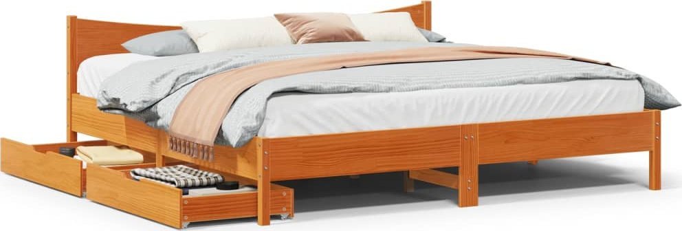 vidaXL vidaXL Rama łóżka z szufladami, woskowy brąz, 200x200 cm, sosnowa