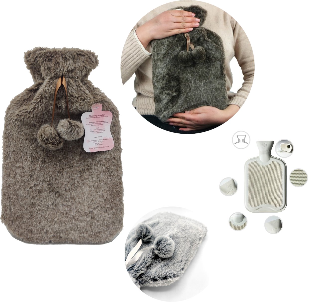 PLUSZOWY TERMOFOR GUMOWY MISIOWY POKROWIEC FUTERKO MIŚ OGRZEWACZ 2L BRĄZOWY