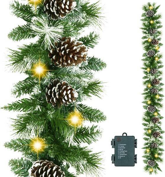 Springos Girlanda świąteczna 280 cm z lampkami 50 LED biały ciepły z programatorem, łańcuch UNIWERSALNY