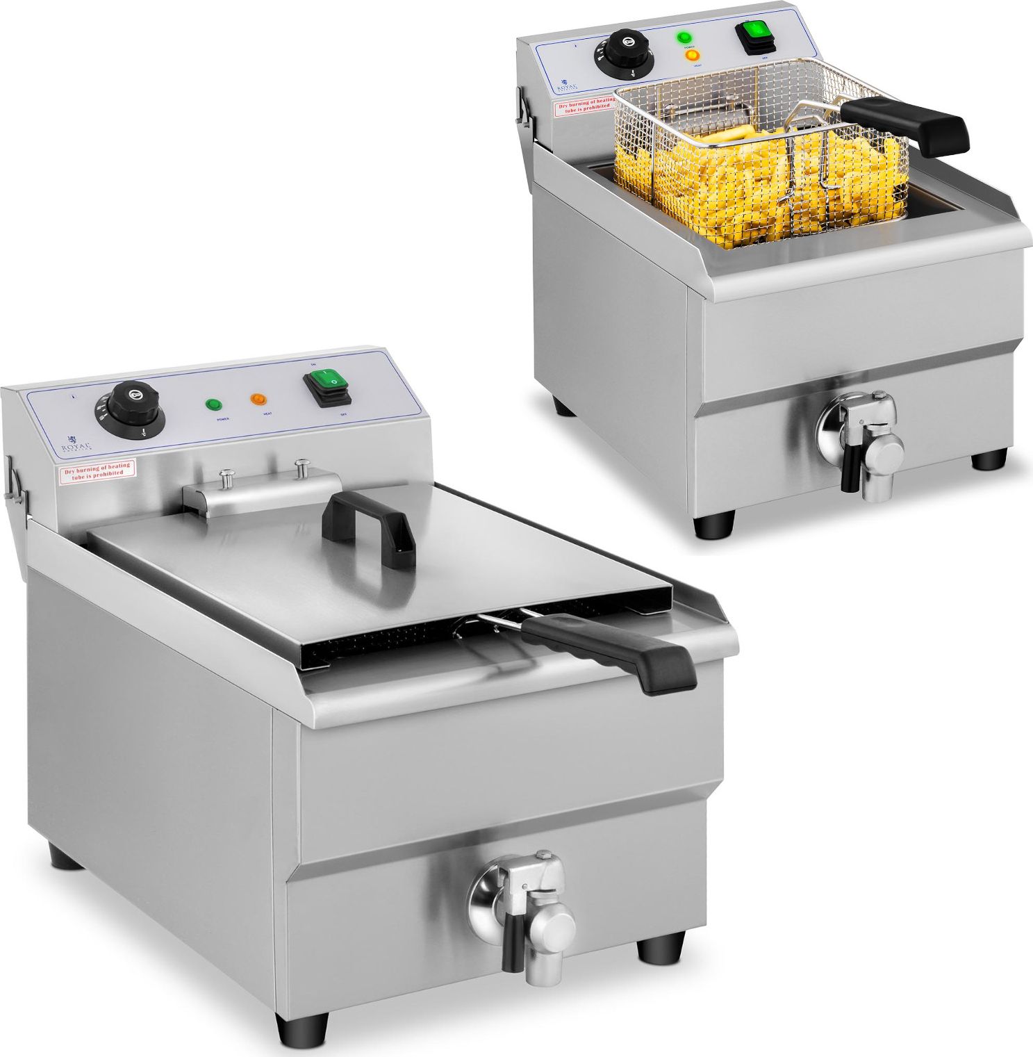 Royal Catering Frytownica nastawna gastronomiczna elektryczna z kranem 230 V 3500W 16 L
