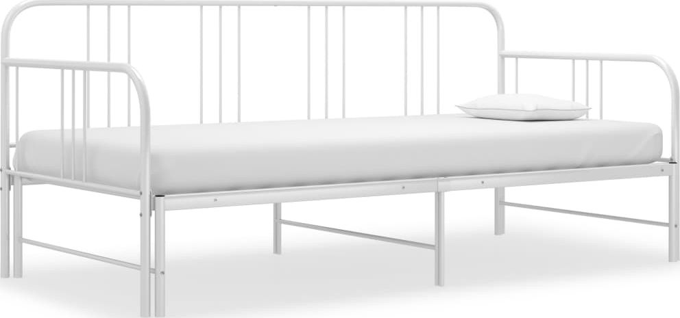 vidaXL Sofa z wysuwaną ramą łóżka, biała, metalowa, 90x200 cm