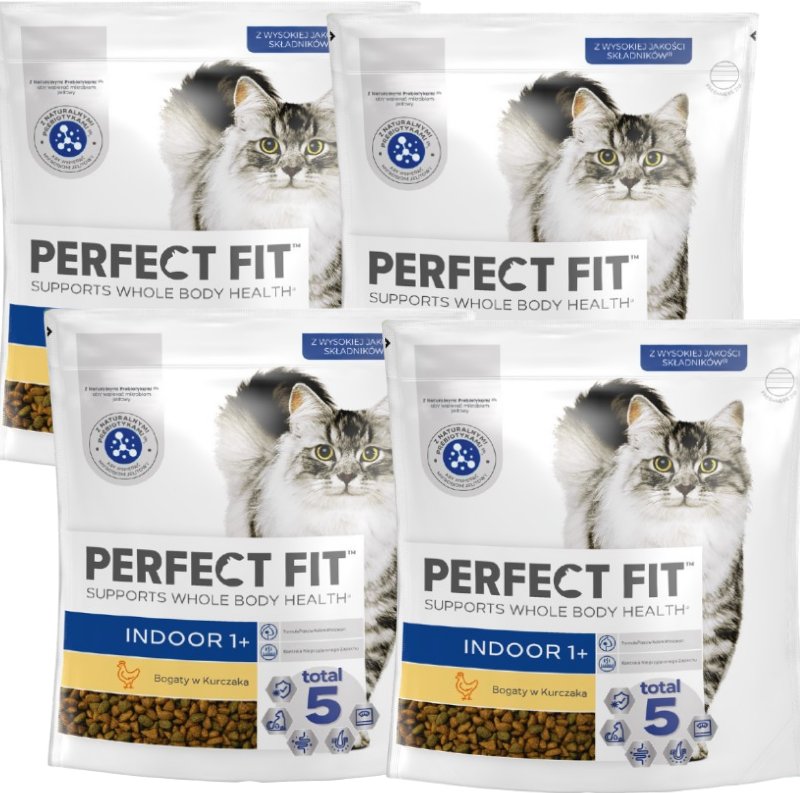PERFECT FIT (Indoor 1+) 4x750g Bogaty w kurczaka - sucha karma dla kota żyjącego w domu