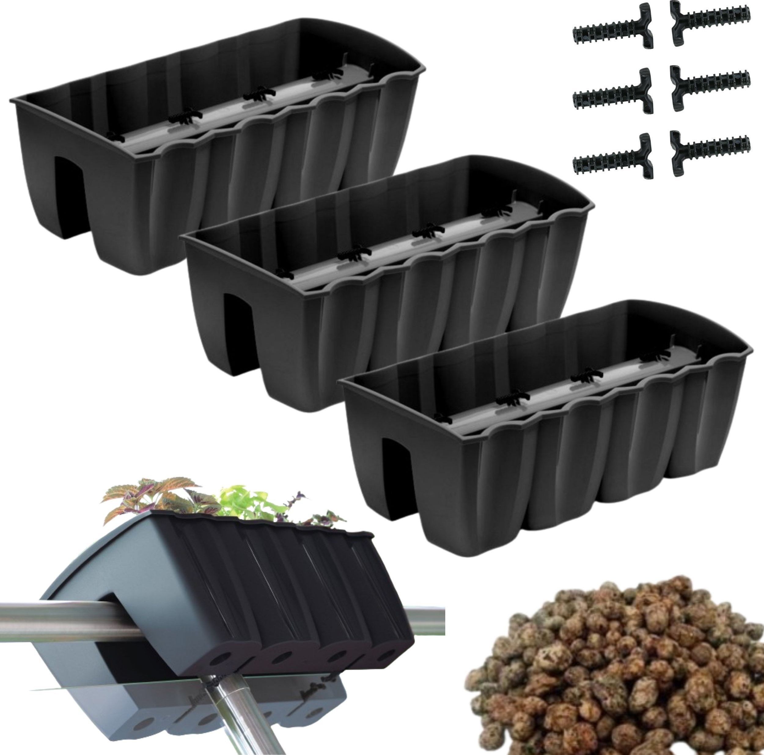 Prosperplast 3x Skrzynka na balustradę DCRO600, Doniczka balkonowa + keramzyt 5l