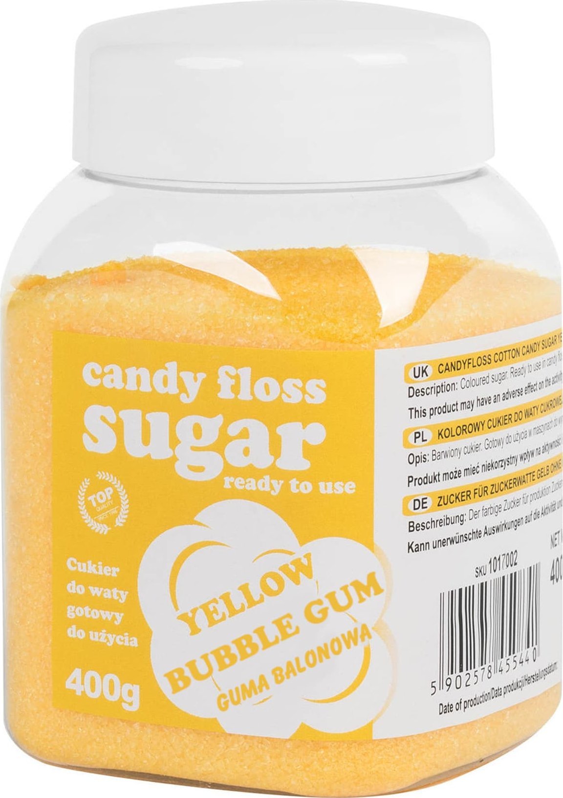 GSG24 Kolorowy cukier do waty cukrowej żółty o smaku gumy balonowej 400g