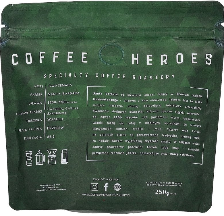 Kawa ziarnista Coffee Heroes Guatemala Santa Barbara Filtr 250g