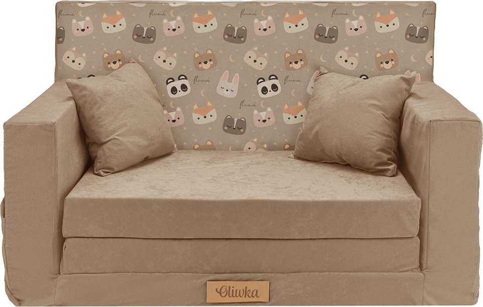 Blomster Rozkładana sofa piankowa dziecięca beżowa+misie