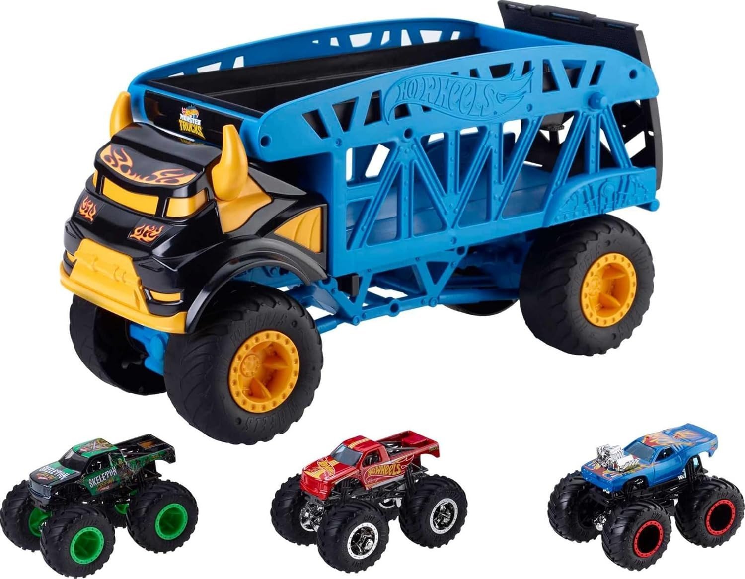 Mattel Hot Wheels Ciężarówka Monster Mover + 3 auta Monster Truck (GGB64)