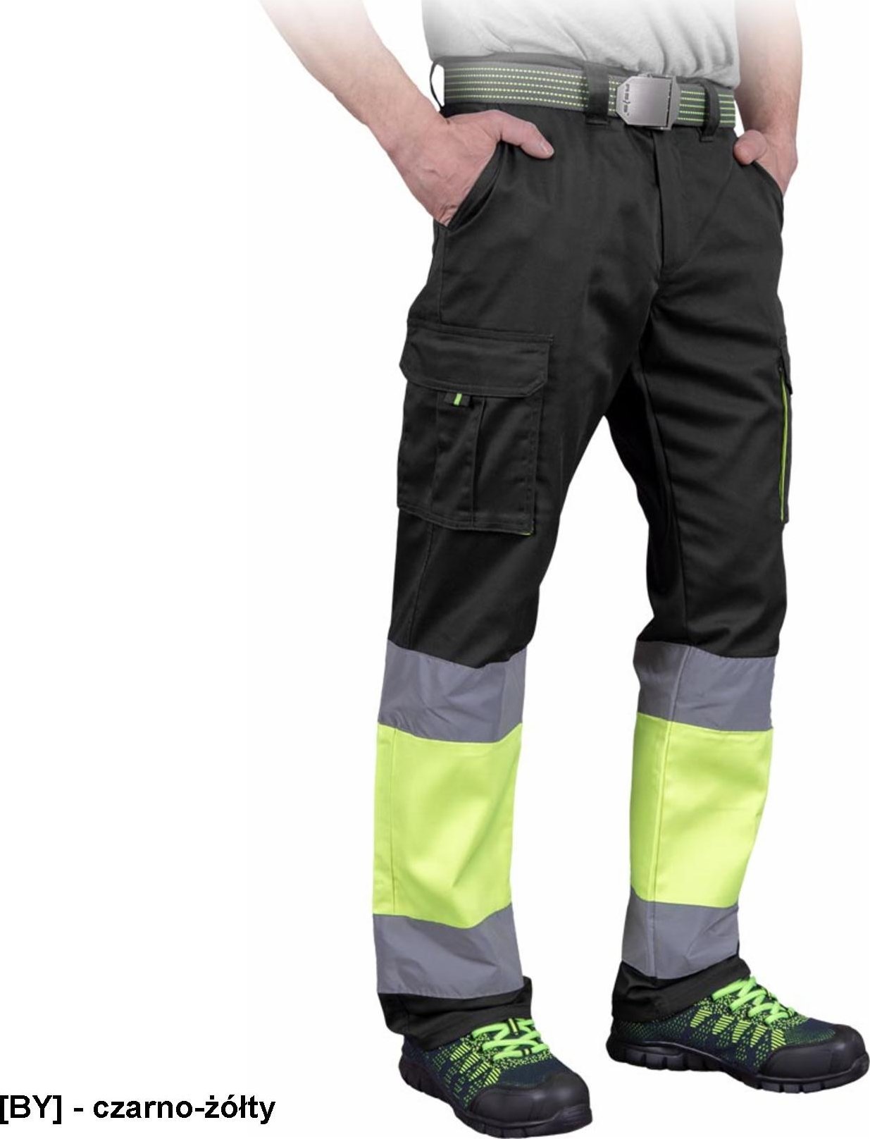 R.E.I.S. BAX-T - Elastyczne spodnie ochronne do pasa BAX, męskie - zielono-żółty 58