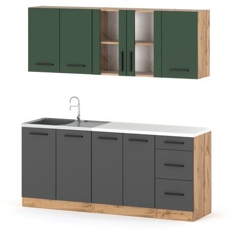 Kuchnia Modułowa Mała Pojemna Blat Rest 2.0m Wotan Butelkowa Zieleń Szary