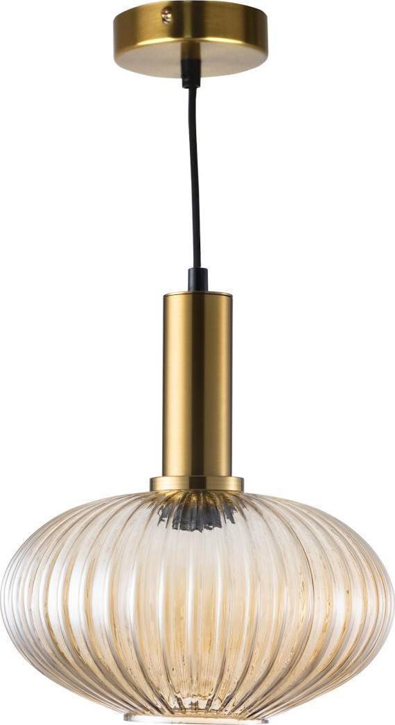 Lampa wisząca Polux Wisząca LAMPA szklana NORFOLK 317384 Polux loftowy ZWIS plisowany do jadalni bursztynowy