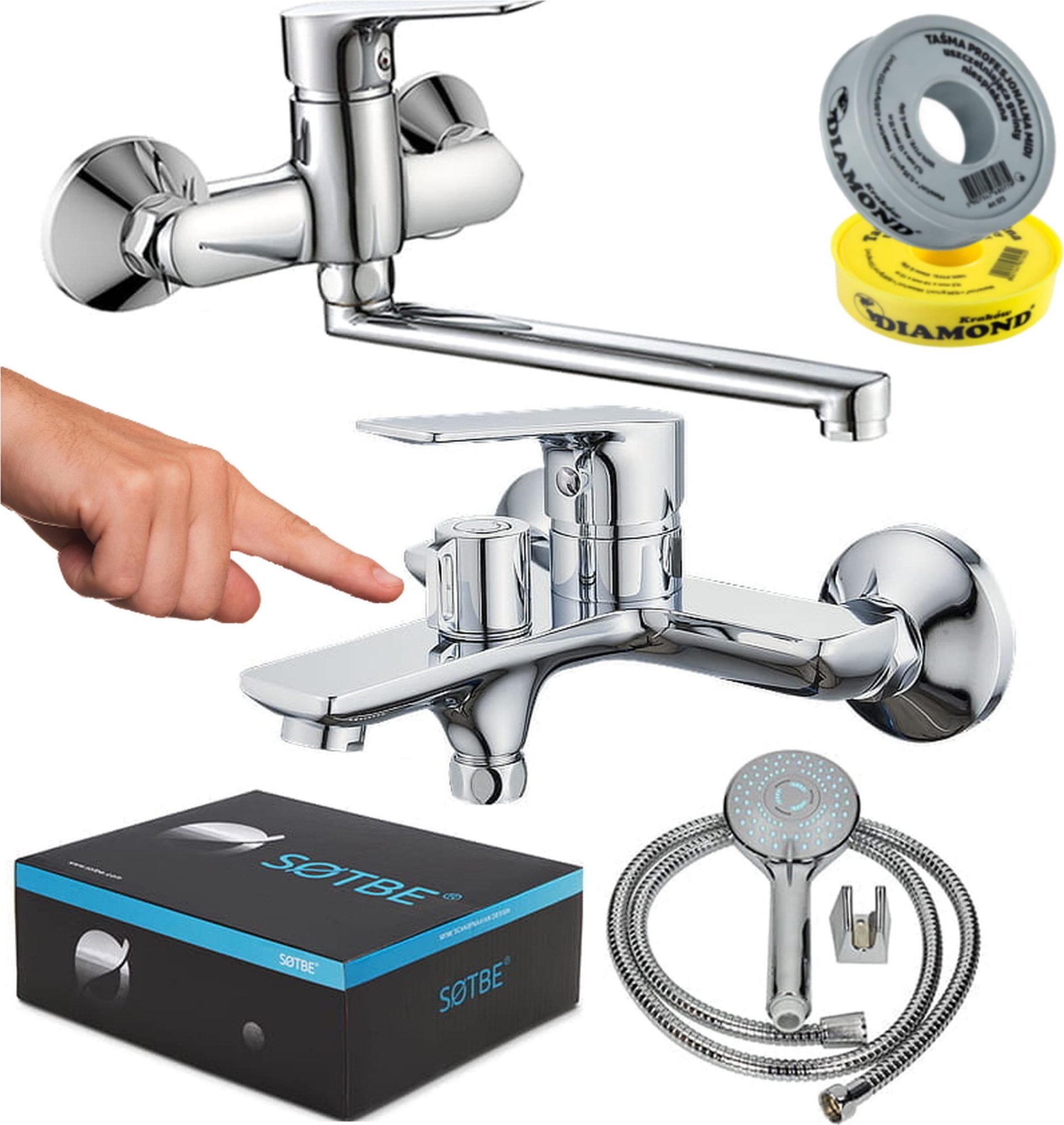 Bateria umywalkowa Sotbe SOTBE NEA bateria wannowa ścienna + bateria umywalkowa ścienna