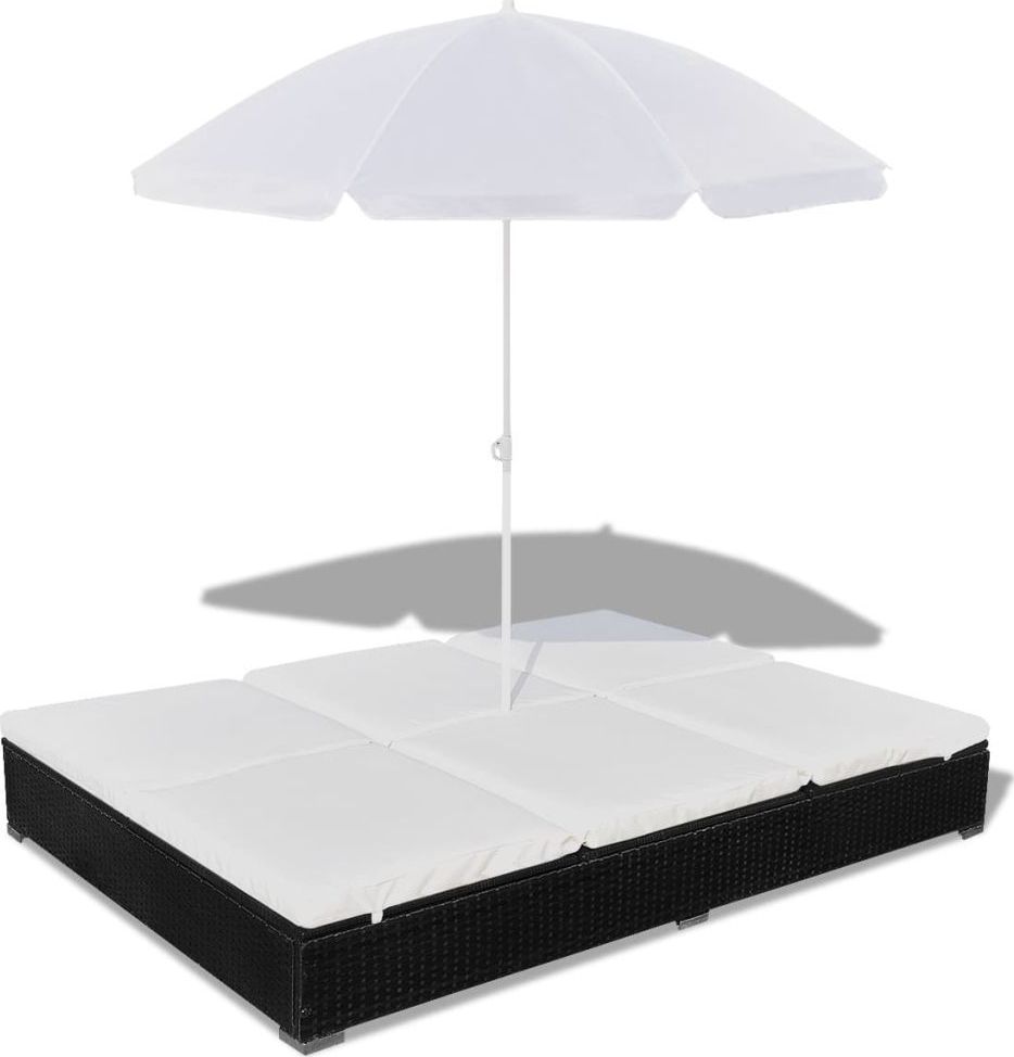 vidaXL leżak ogrodowy z parasolem, polirattan, czarny (42950)