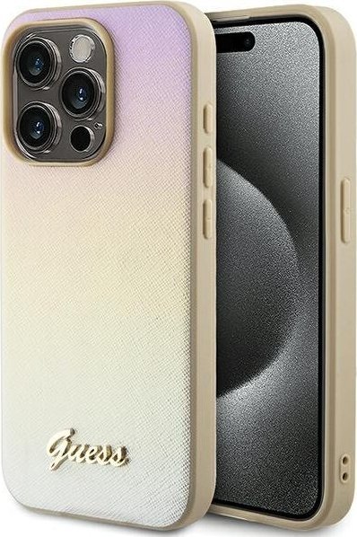 Guess GUHCP15XPSAIRSD iPhone 15 Pro Max 6.7" złoty/gold hardcase Saffiano Iridescent Script