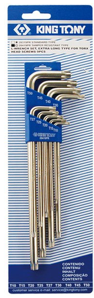 King Tony Zestaw kluczy trzpieniowych torx typ L T10-T50 z otworem 9szt. (20419PR)