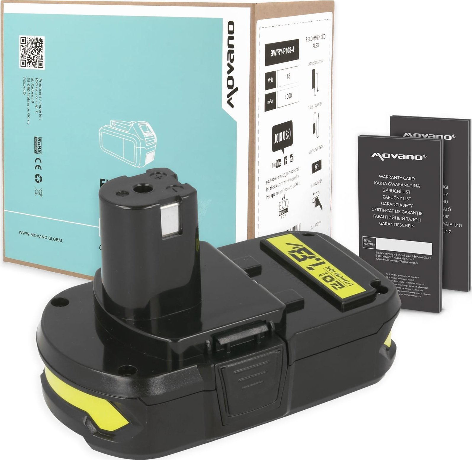 Bateria Movano do Ryobi P102, P104, P108 (2000 mAh)