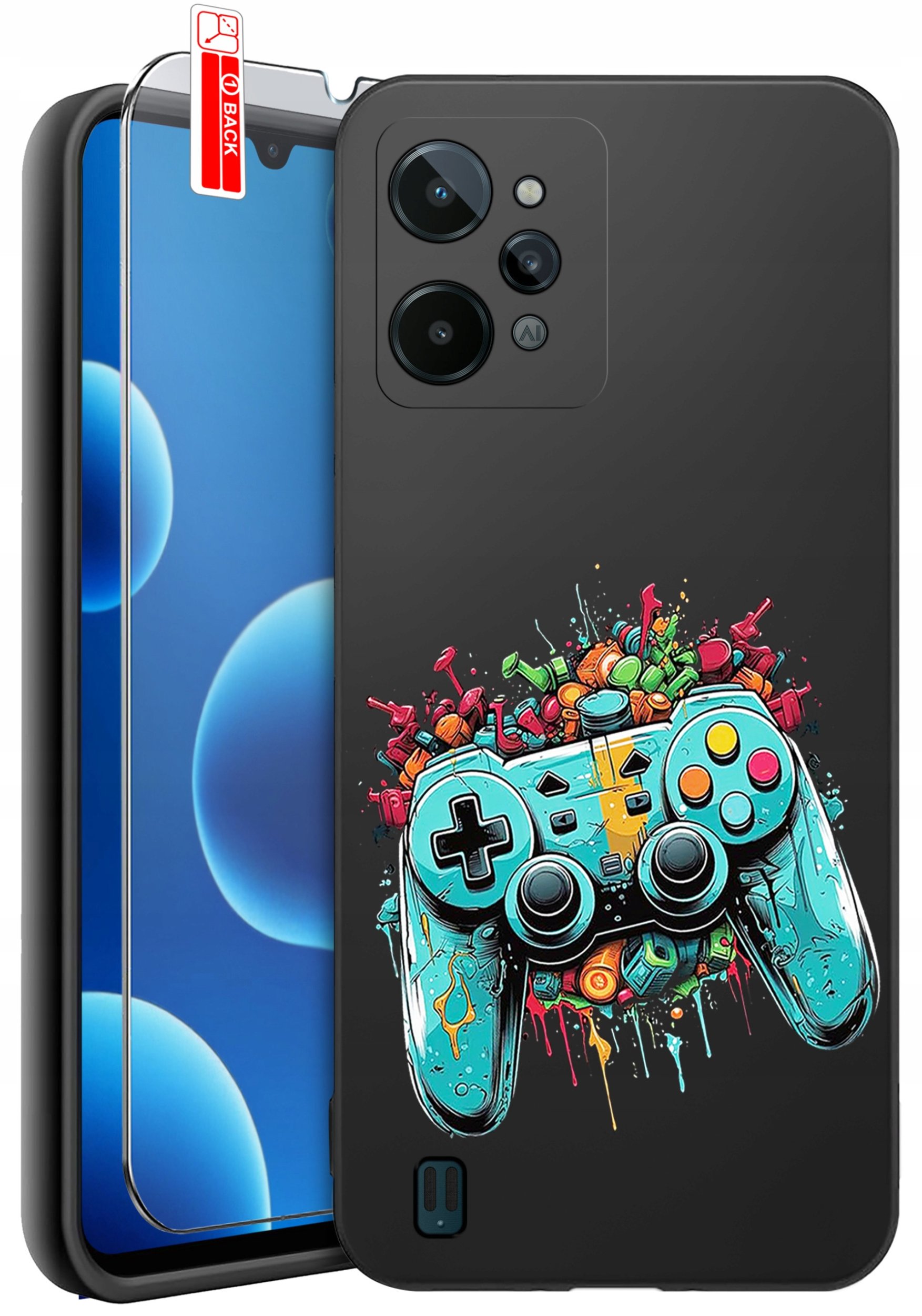 ETUI do Realme C31| WZORY | SILIKONOWE MATT CASE + SZKŁO 9H