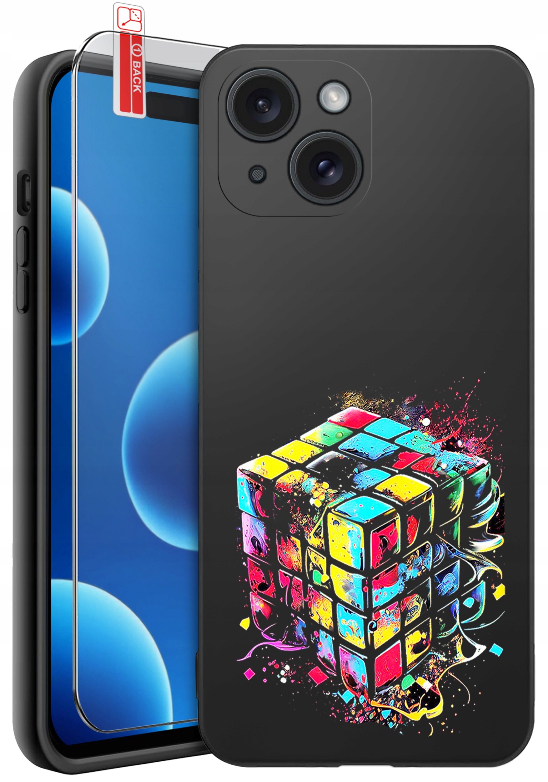 ETUI do iPhone 15 | WZORY | SILIKONOWE MATT CASE + SZKŁO 9H