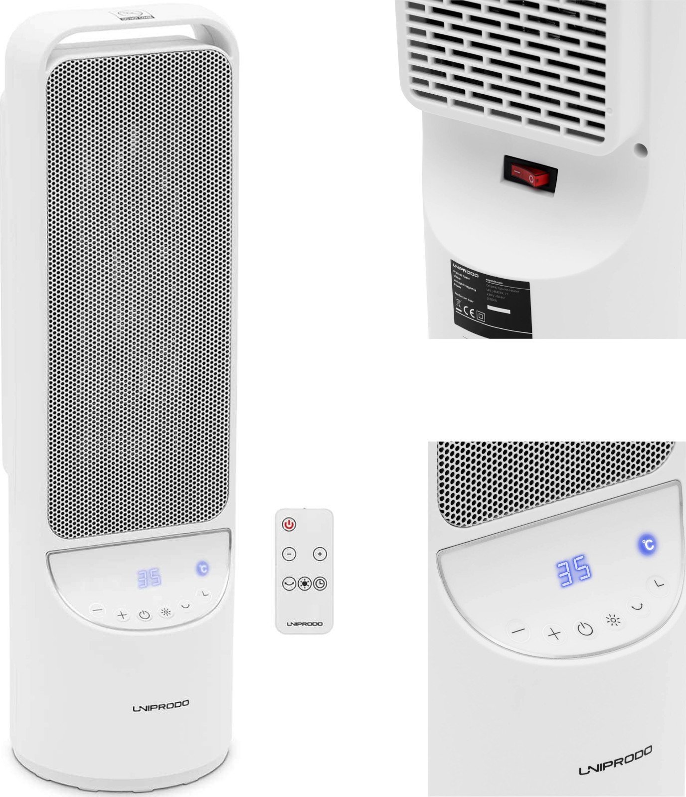 Grzejnik Uniprodo Grzejnik elektryczny kolumnowy z pilotem 1200/2000 W Grzejnik elektryczny kolumnowy z pilotem 1200/2000 W