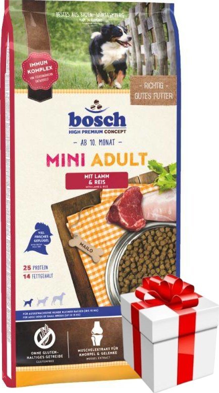 Bosch Bosch Adult Mini Lamb & Rice, jagnięcina i ryż (nowa receptura) 15kg + Niespodzianka dla psa GRATIS