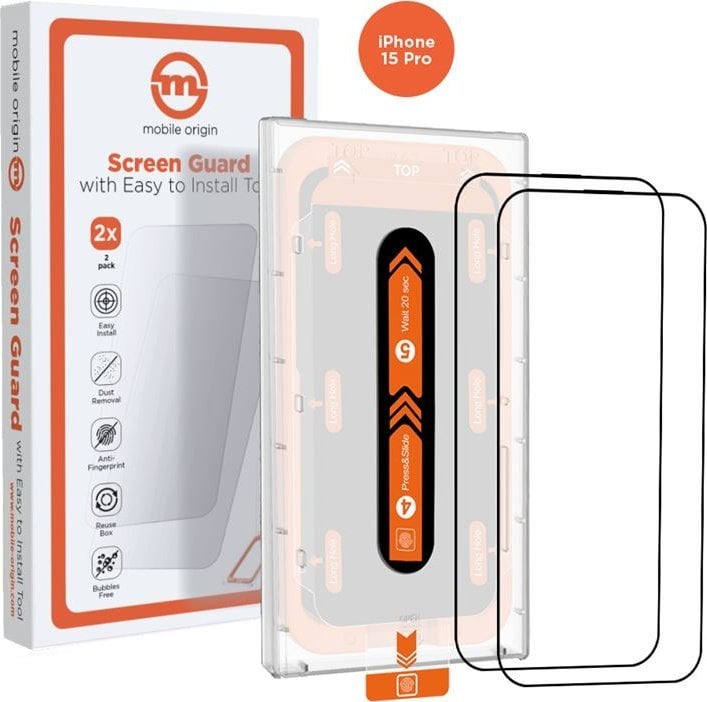 Mobile Origin Orange Screen Guard iPhone 15 Pro z wygodnym aplikatorem, 2szt.