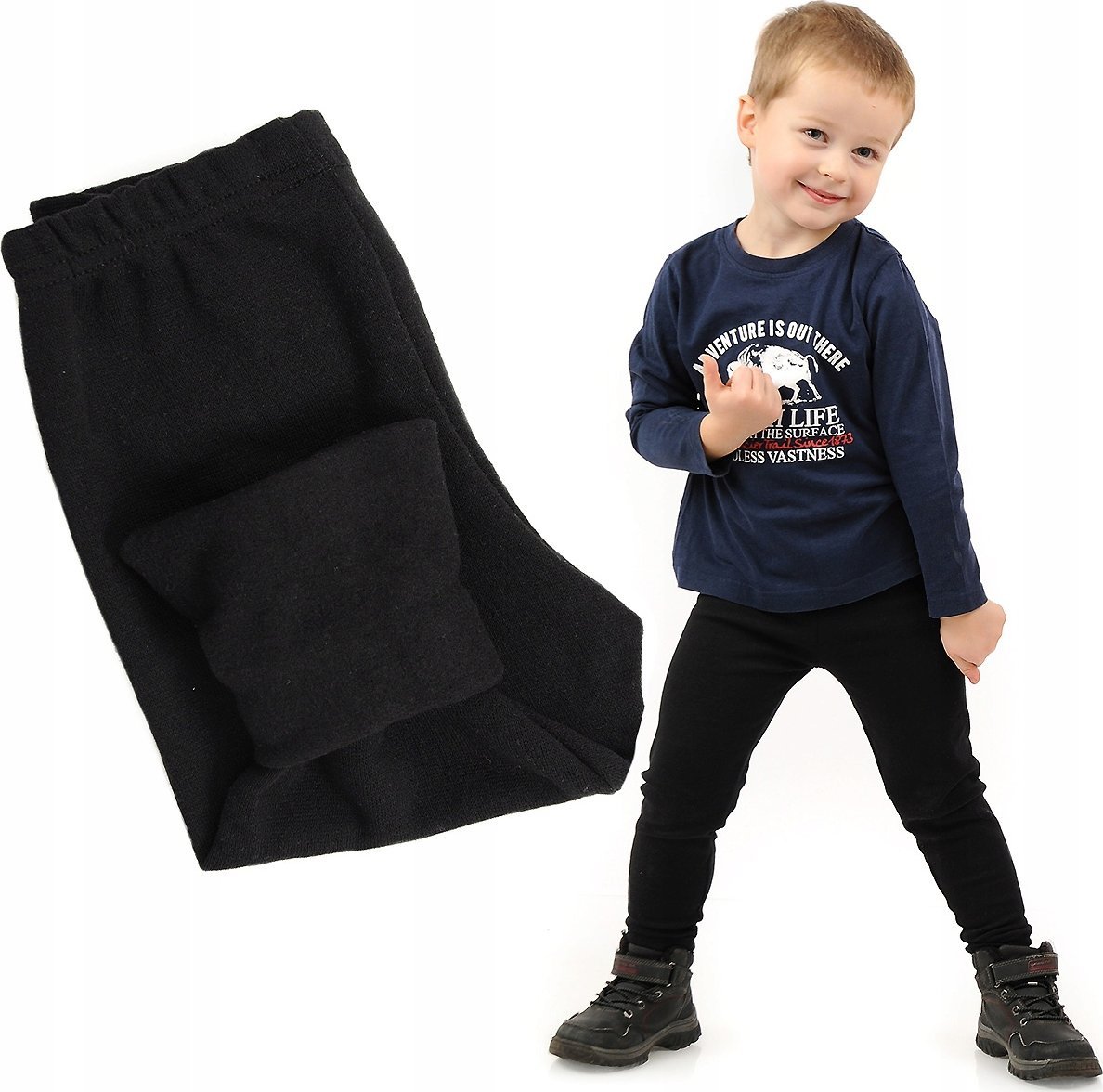 Ocieplane Getry chłopięce Długie legginsy Spodnie Czarne 116