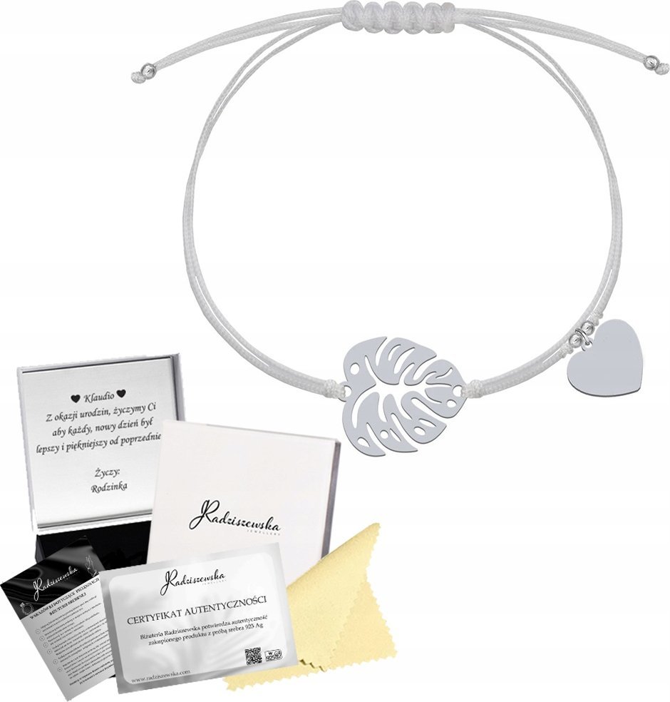Radziszewska Jewellery Bransoletka LIŚĆ MONSTERY Srebro 925 Serce Prezent Biżuteria GRAWER GRATIS