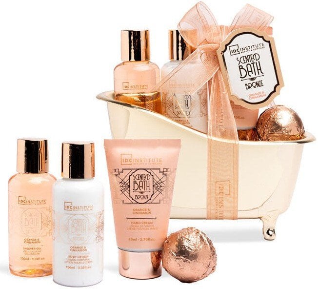 Rinkinys Idc Institute Scented Bath Bronze moterims: dušo želė, 100 ml + kūno losjonas, 100 ml + rankų losjonas, 80 ml + vonios bomba, 40 g