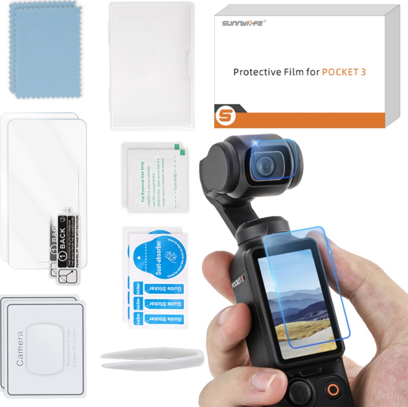 SunnyLife SZKŁO HARTOWANE NA OBIEKTYW I EKRAN DO DJI OSMO POCKET 3 - 4 SZT.