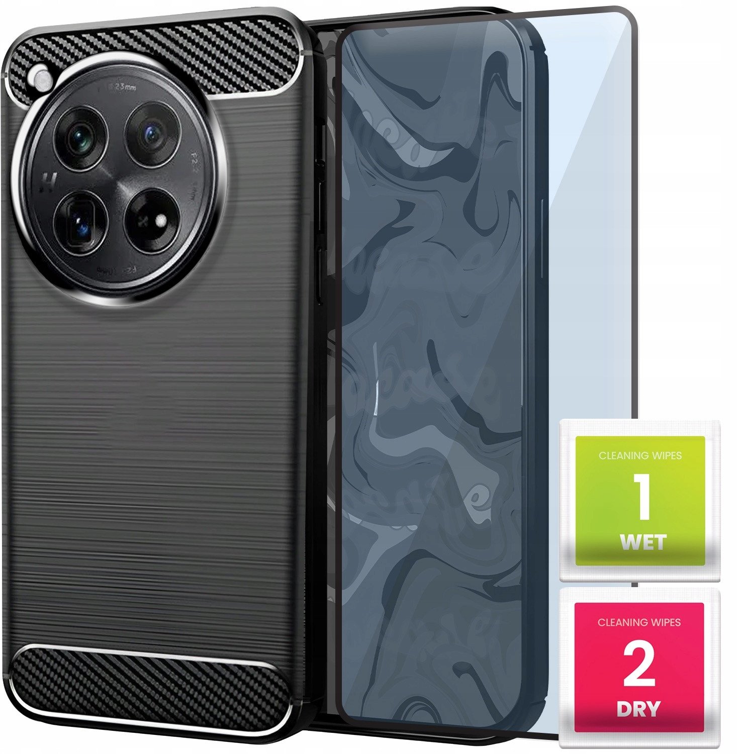 Etui do OnePlus 12 (Czarne, Karbon, Pancerne, Plecki, Ochronne) Szkło 9H