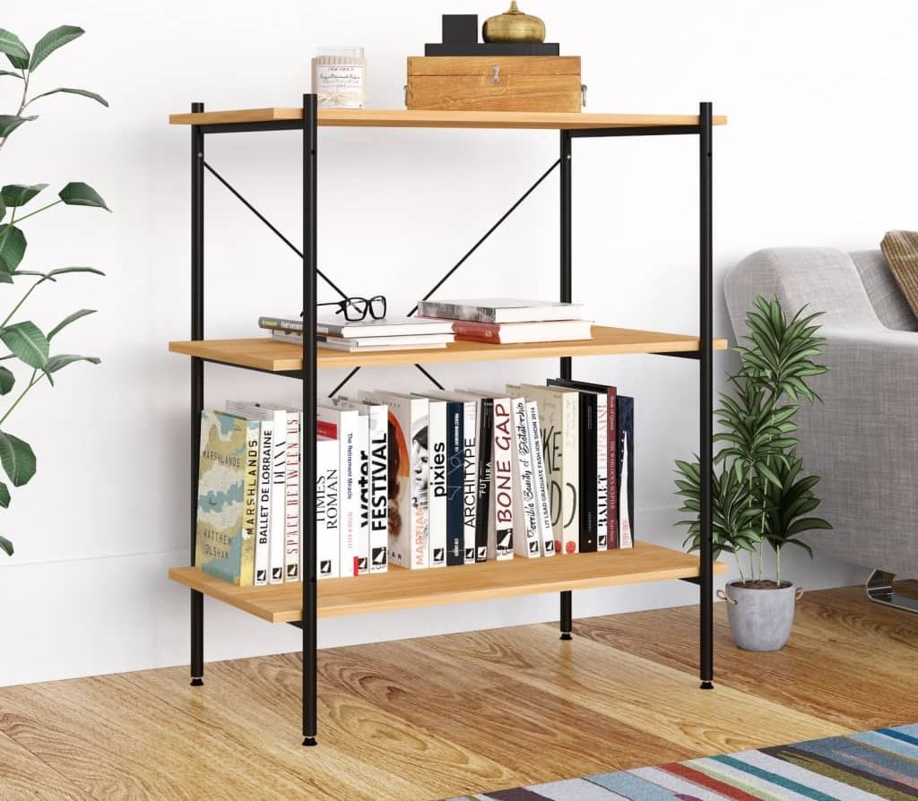 vidaXL 3-poziomowy regał, czarno-dębowy, 80x40x92 cm