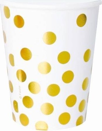 GoDan Kubeczki papierowe białe w złote grochy - 270 ml - 6 szt. uniwersalny