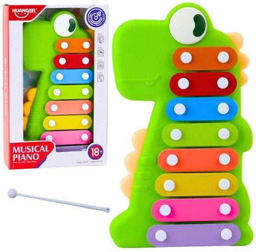 Cymbałki Instrument Muzyczny Dla Malucha 8 Płytek Dinozaur Zielony