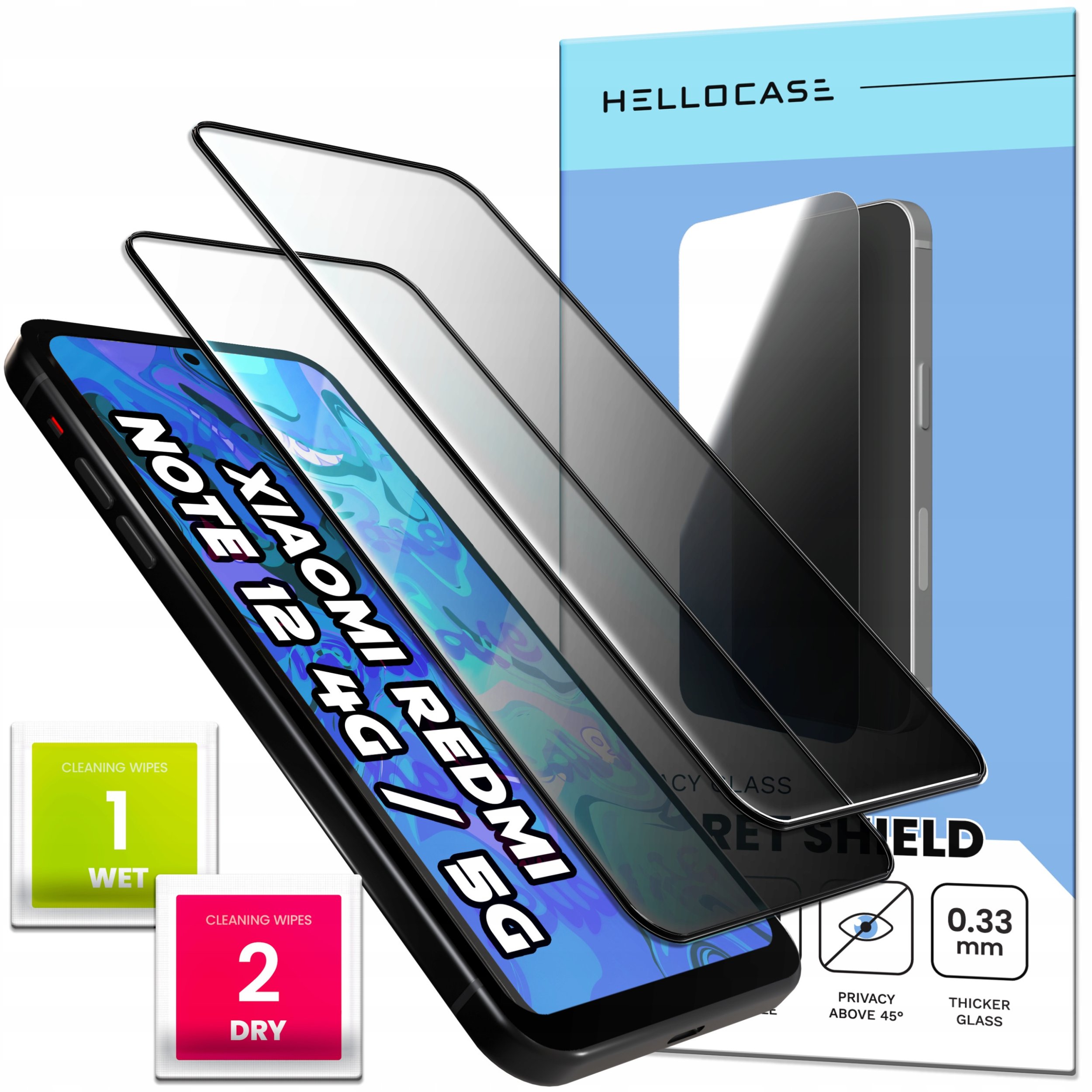 [2-pak] Szkło Hartowane Do Xiaomi Redmi Note 12 4G / 5G Antyszpiegowskie