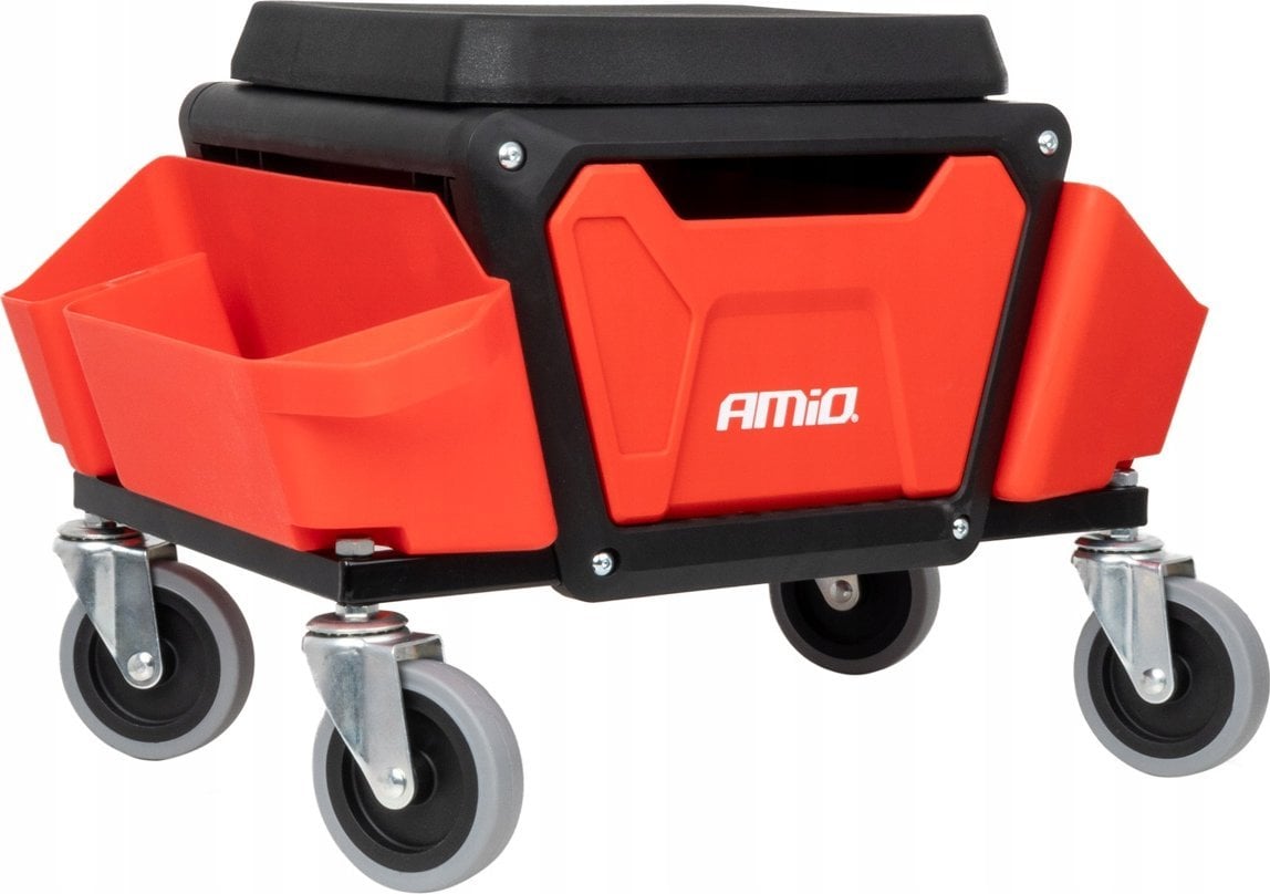 Krzesło warsztatowe na kółkach ze schowkiem na narzędzia 150kg amio-04268