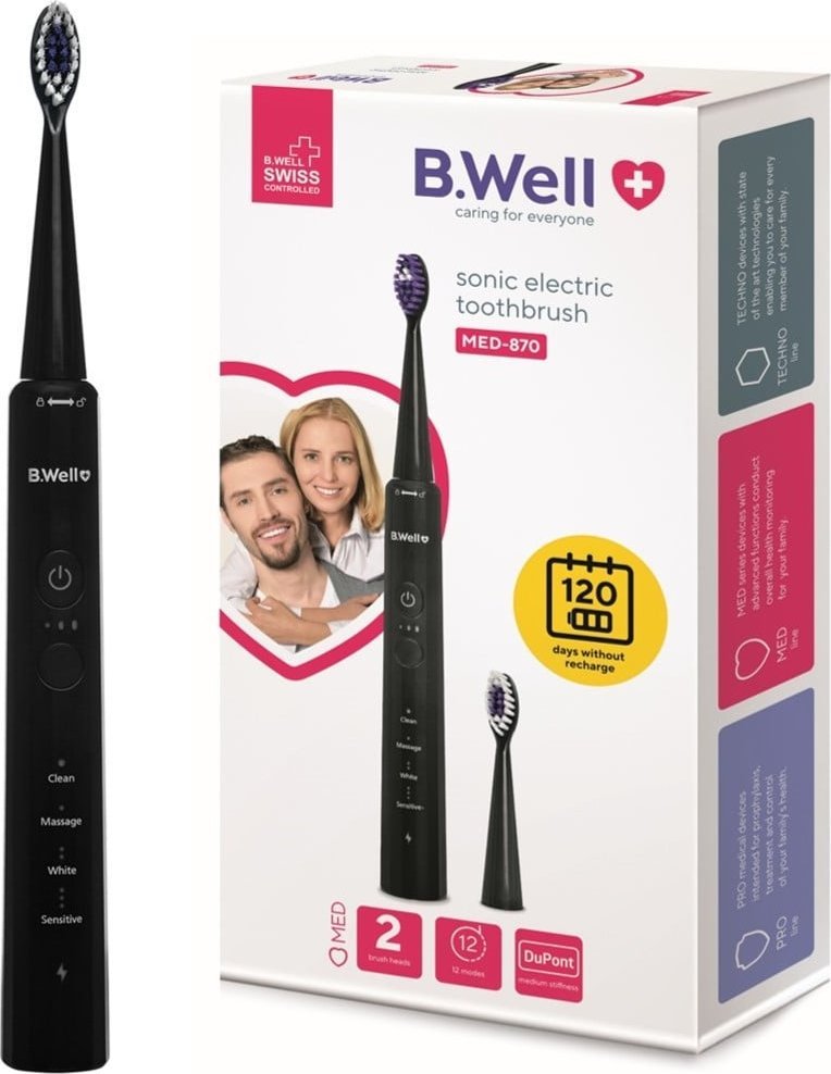 Szczoteczka B.Well Szczoteczka Soniczna Elektryczna do zębów B.WELL MED-870 Czarna