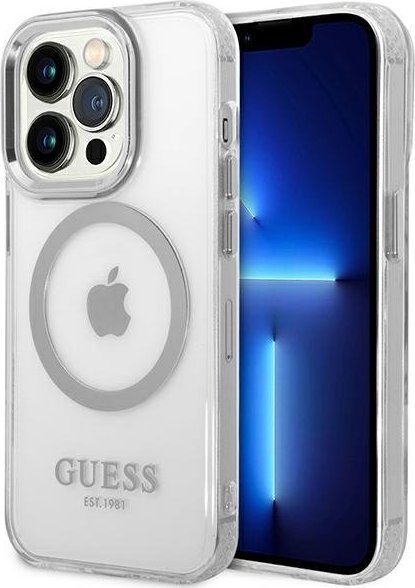 Guess Guess GUHMP14LHTRMS iPhone 14 Pro 6,1" srebrny/silver hard case Metal Outline Magsafe NoSize