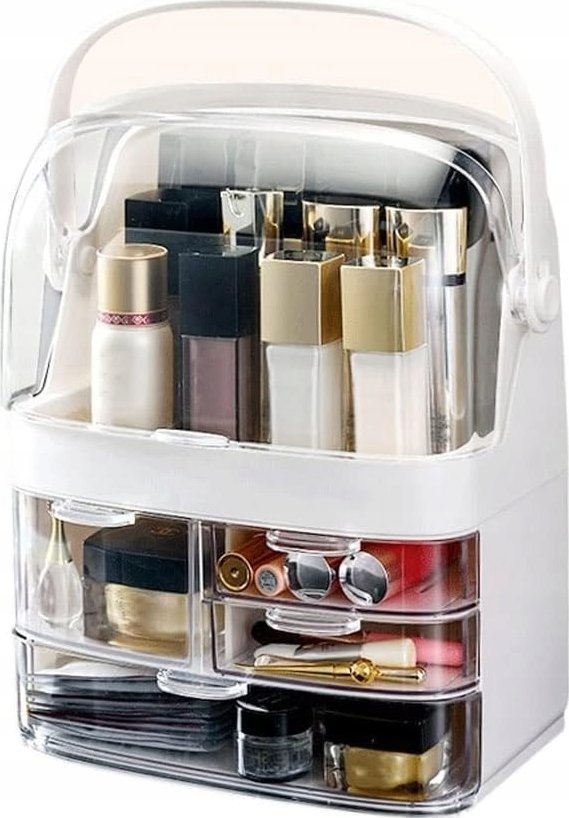 DUŻA SZKATUŁKA ORGANIZER SZAFKA NA KOSMETYKI SZUFLADY KUFEREK ECRU F28