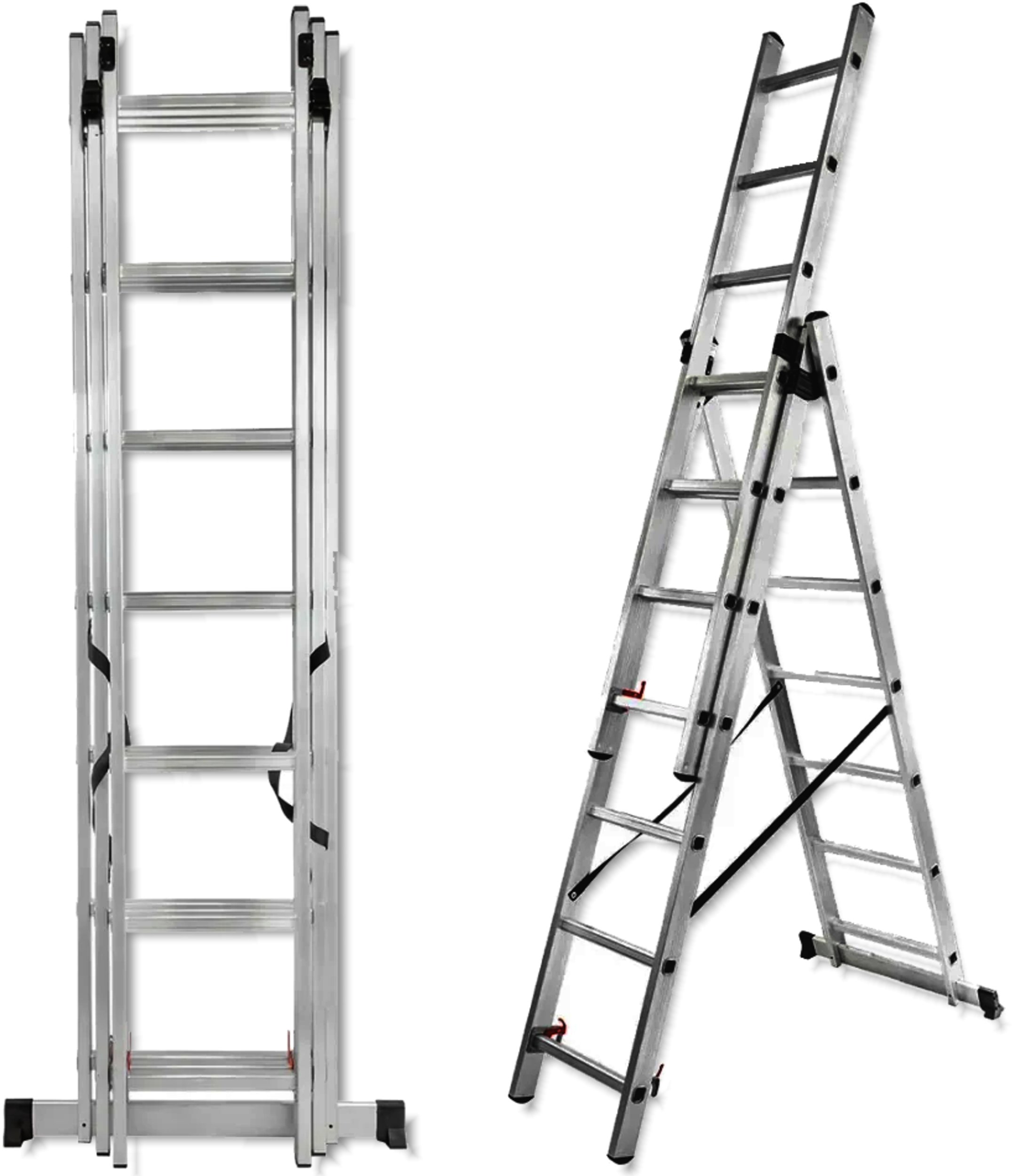 FORCEKRAFT Drabina DWUSTRONNA łączona ALUMINIOWA 3x10 stopni WYSUWANA