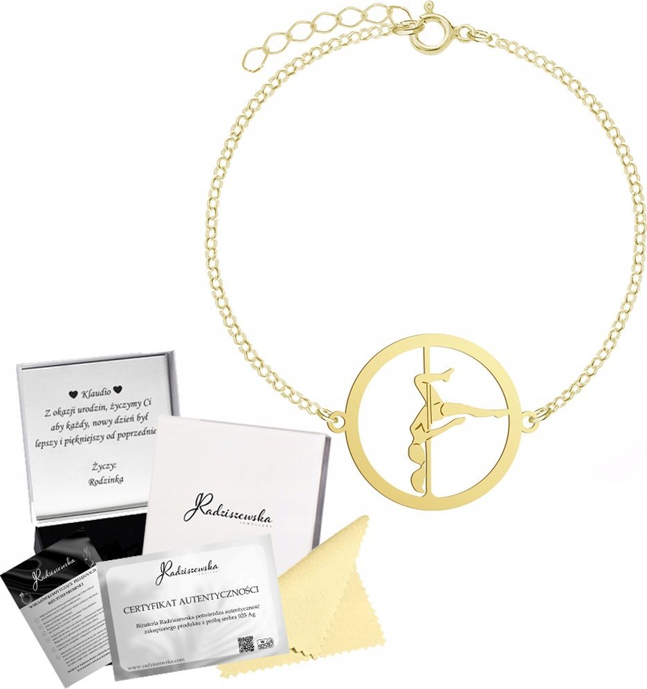 Radziszewska Jewellery Bransoletka Złota POLE DANCE Łańcuszek SREBRO 925 Prezent GRAWER GRATIS
