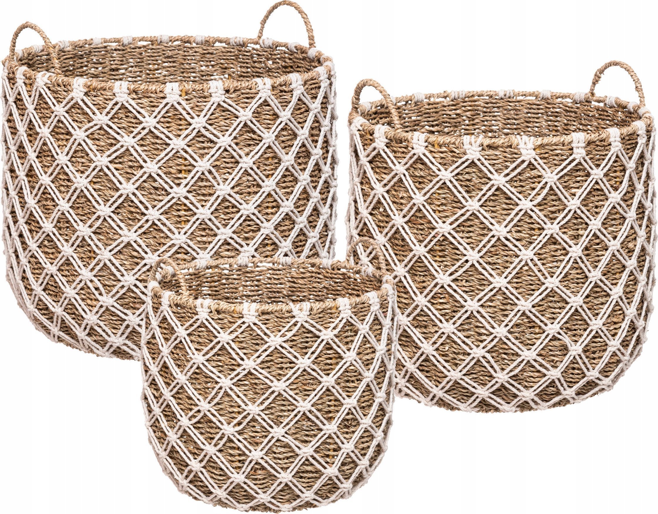 Atmosphera Bambusowe kosze do przechowywania MAKRAMA, 3 sztuki