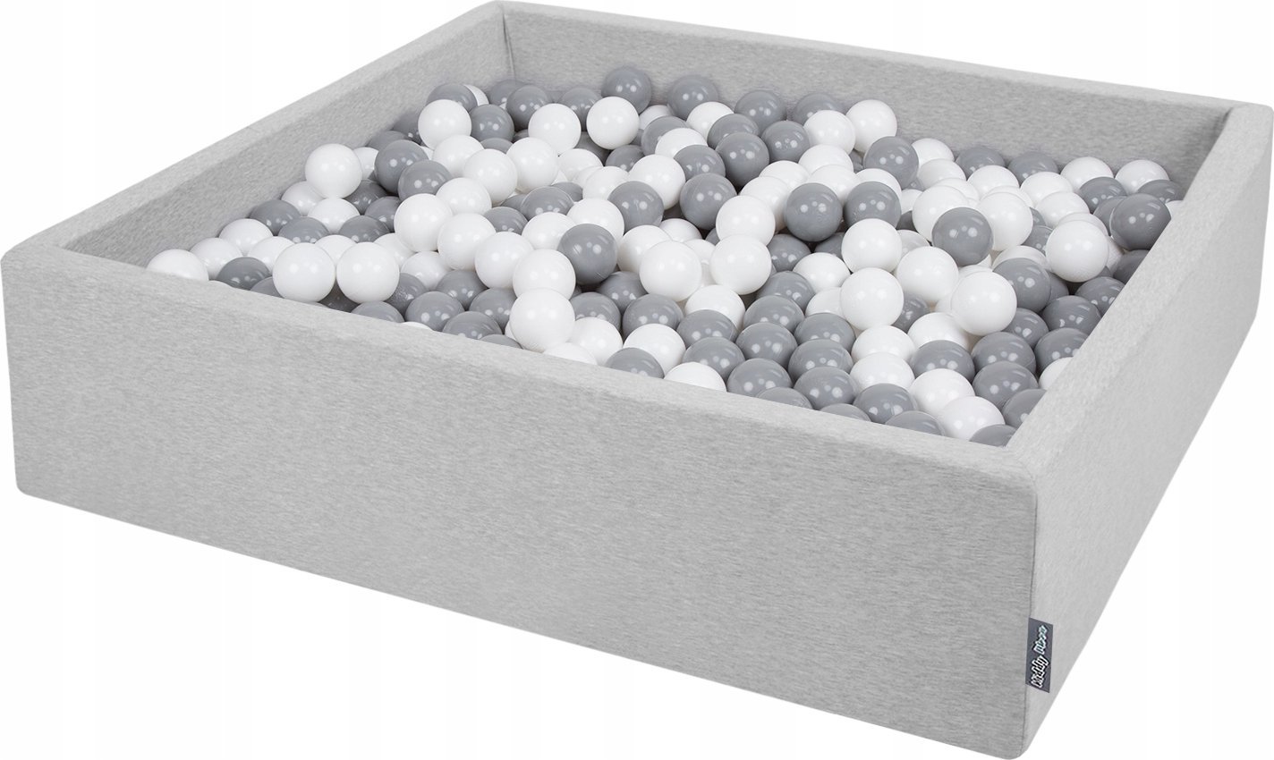 KiddyMoon Suchy basen kwadratowy z piłeczkami 7cm 120x30 jasnoszary: biały-szary 120x30/600piłek Zabawka basen piankowy